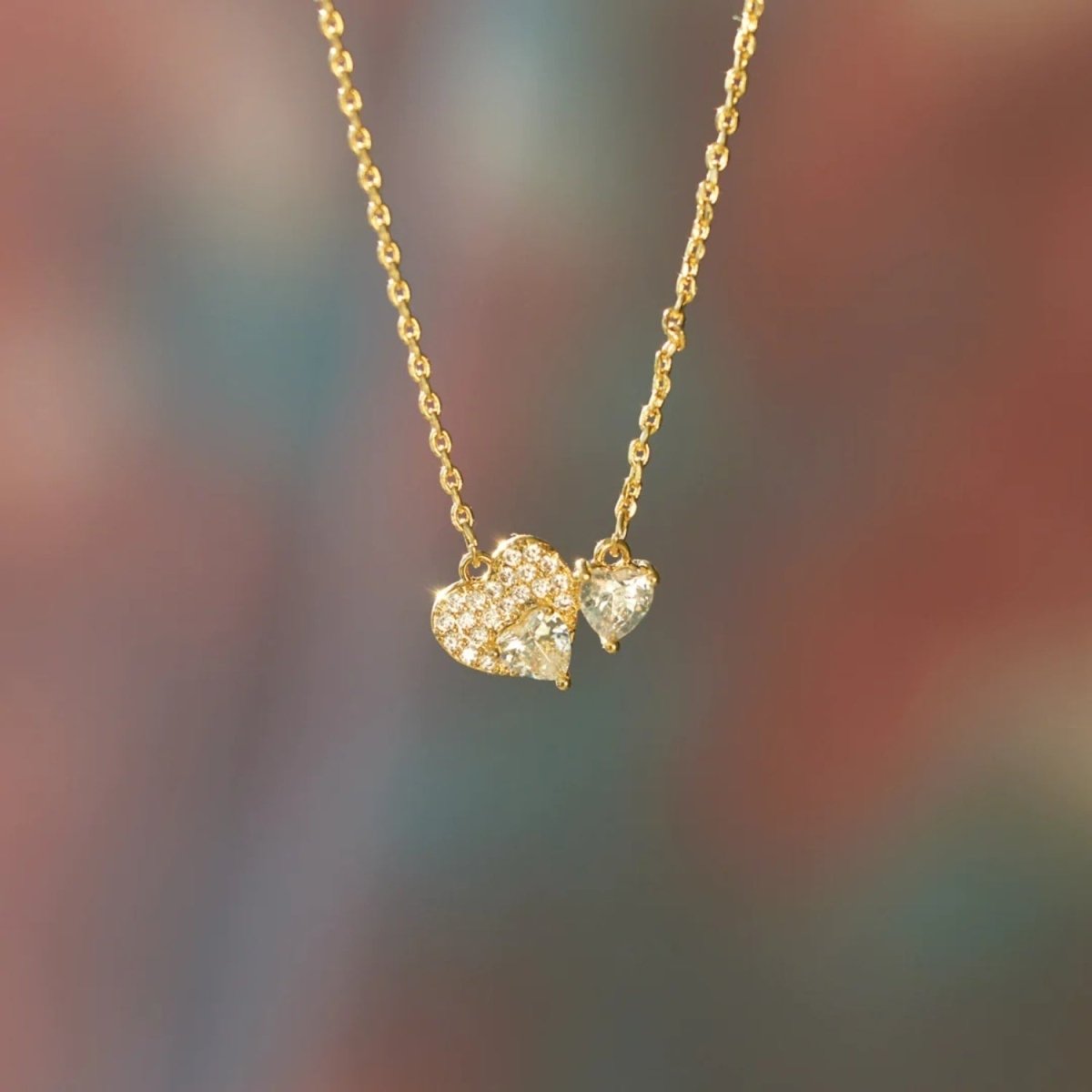 18K Gold - Plated 925 Sterling Silver Zircon Heart Necklace - Dressy Clothing - Gold