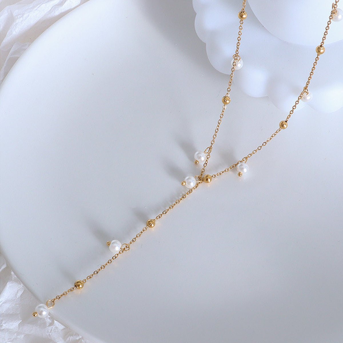 18K Gold - Plated Pearl Drop Necklace - Dressy Clothing - Gold