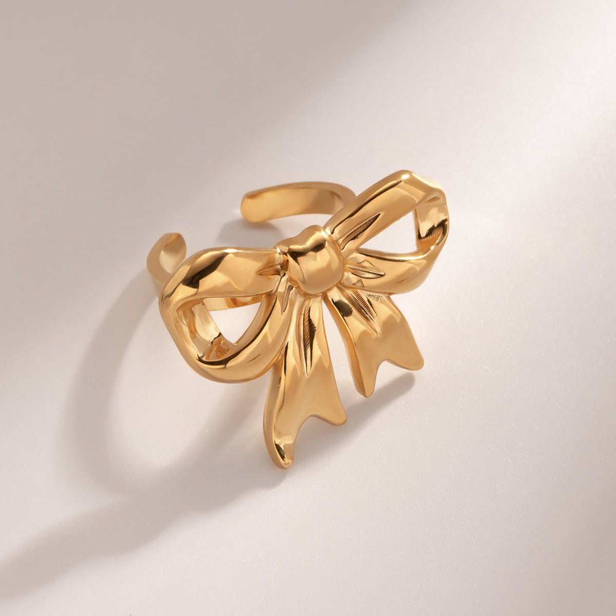 18K Gold - Plated Stainless Steel Bow Ring - Dressy Clothing - Gold