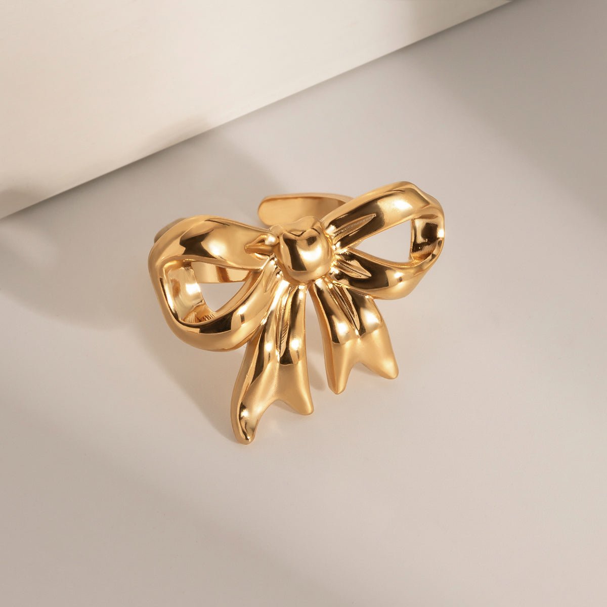 18K Gold - Plated Stainless Steel Bow Ring - Dressy Clothing - Gold