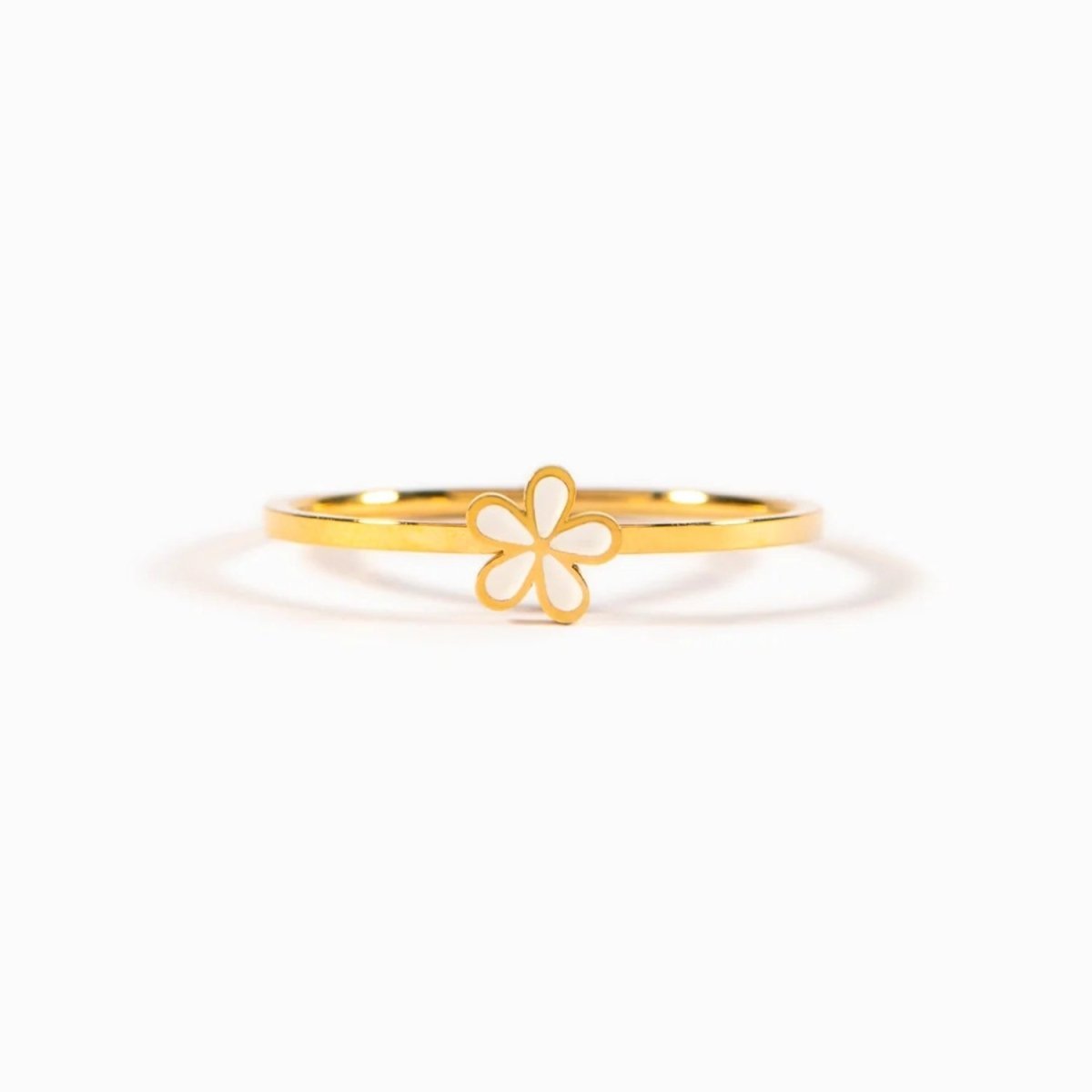 925 Sterling Silver Enamel Flower Ring - Dressy Clothing - White