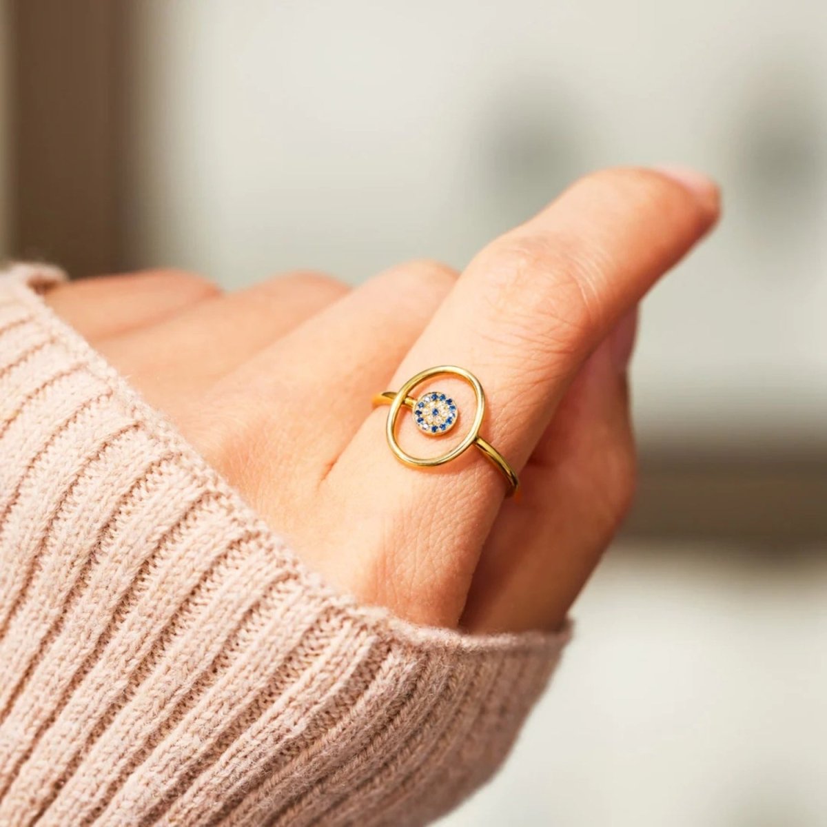 925 Sterling Silver Evil Eye Ring - Dressy Clothing - Gold