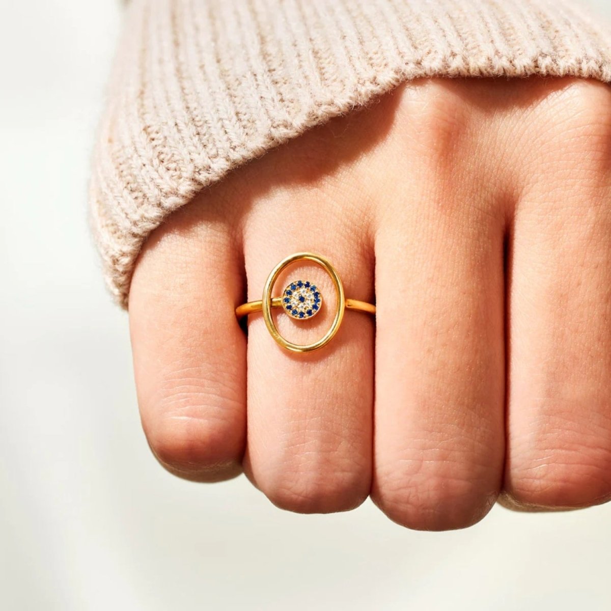 925 Sterling Silver Evil Eye Ring - Dressy Clothing - Gold