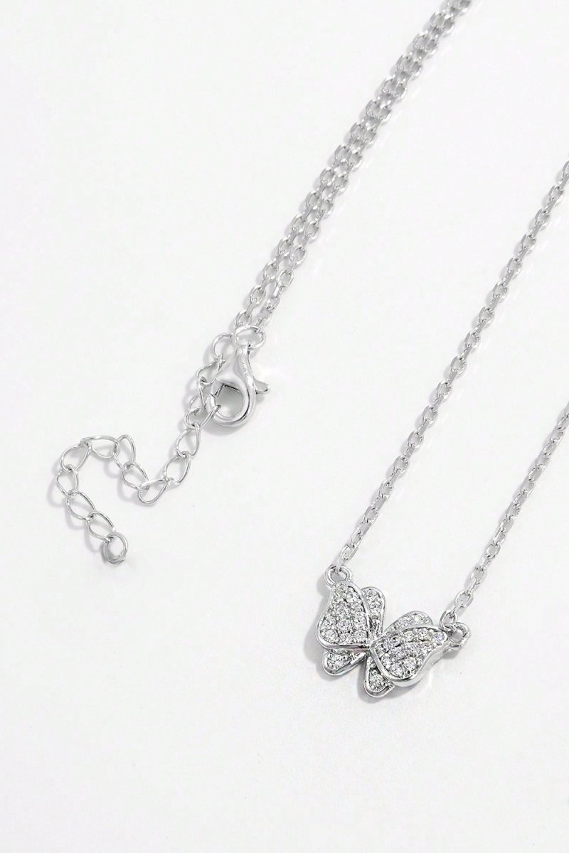 925 Sterling Silver Zircon Butterfly Pendant Necklace - Dressy Clothing - Silver