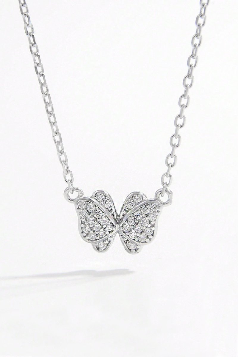 925 Sterling Silver Zircon Butterfly Pendant Necklace - Dressy Clothing - Silver