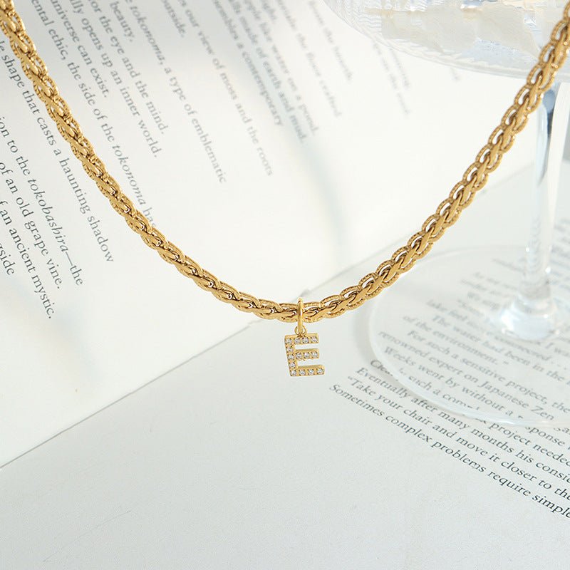 Brass Inlaid Zircon Letter Pendant Necklace - Dressy Clothing - Style E