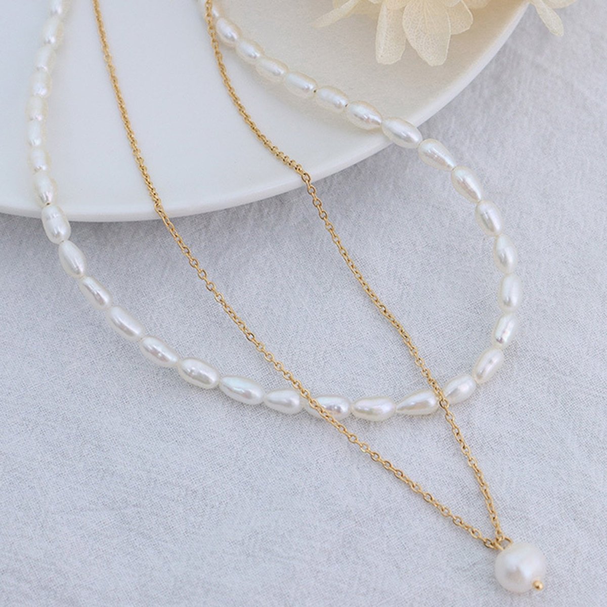 Double - Layered Freshwater Pearl Necklace - Dressy Clothing - Gold