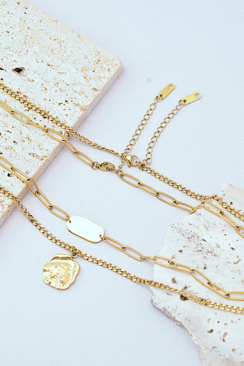 Gold - Plated Double - Layered Pendant Necklace - Dressy Clothing - Gold