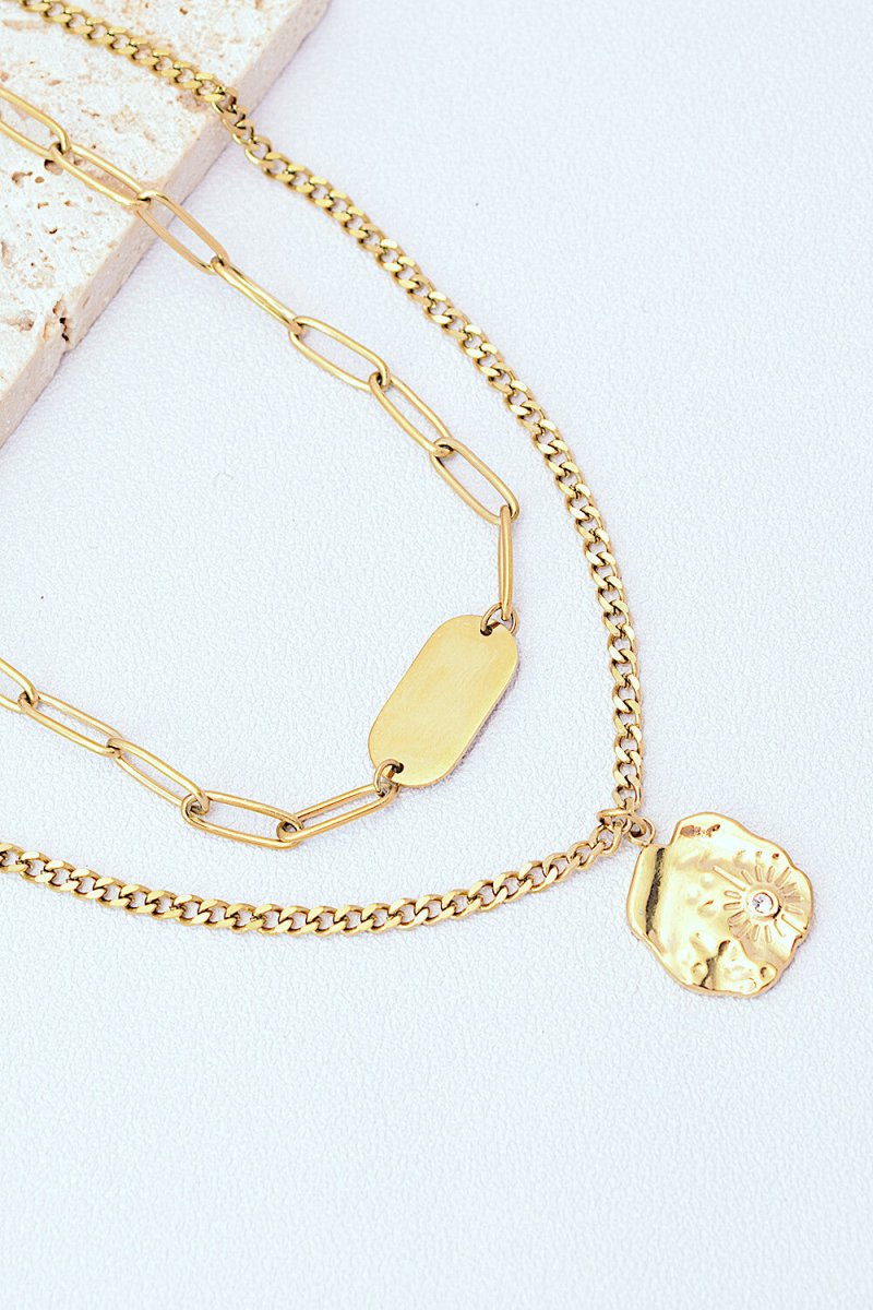 Gold - Plated Double - Layered Pendant Necklace - Dressy Clothing - Gold