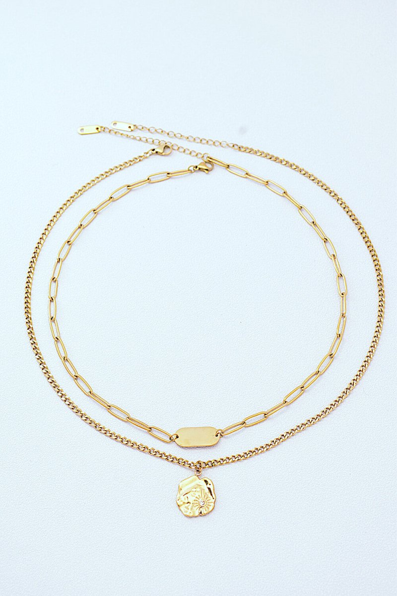 Gold - Plated Double - Layered Pendant Necklace - Dressy Clothing - Gold