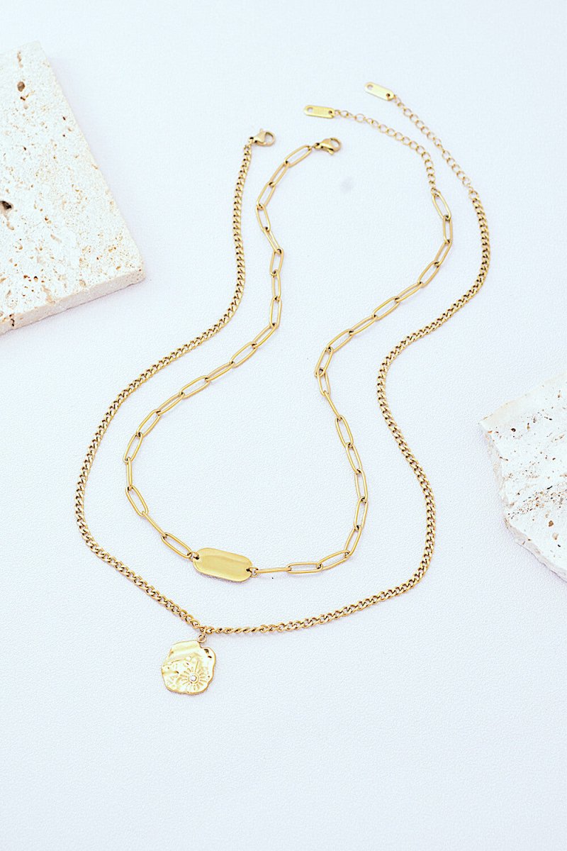 Gold - Plated Double - Layered Pendant Necklace - Dressy Clothing - Gold