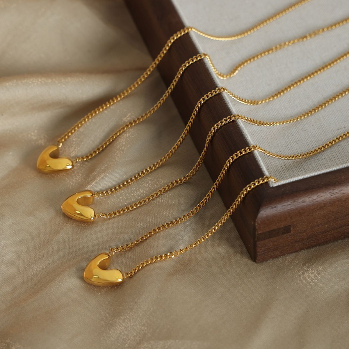 Gold - Plated Heart Pendant Necklace - Dressy Clothing - Gold