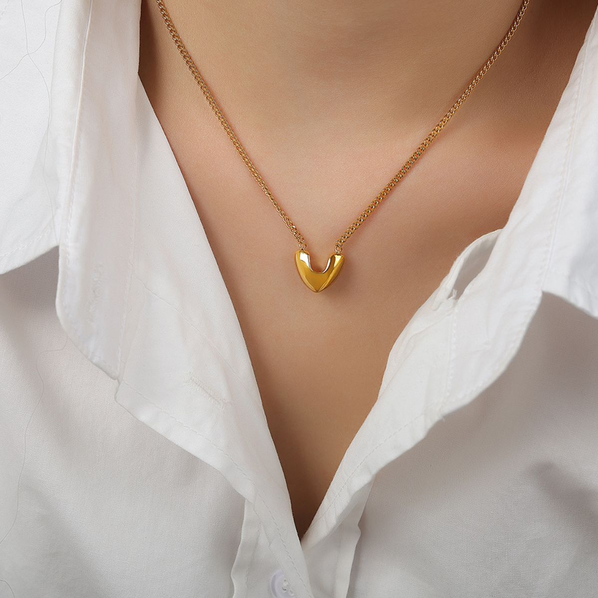 Gold - Plated Heart Pendant Necklace - Dressy Clothing - Gold