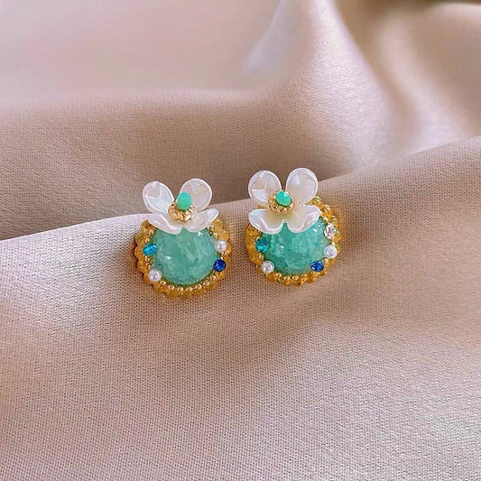 Jadeite Flower Earrings | Sterling Silver - Dressy Clothing - Earrings - 