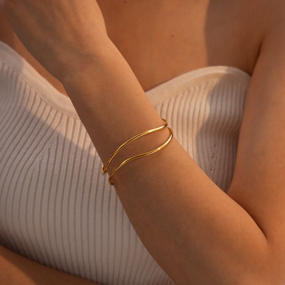 Minimalist Stainless Steel Cuff Bracelet - Dressy Clothing - Bracelets - Gold