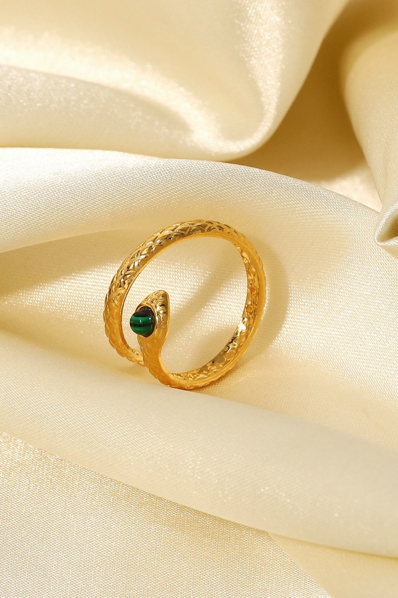 Snake Charmer Malachite Snake - Shaped Bypass Ring - Dressy Clothing - Gold