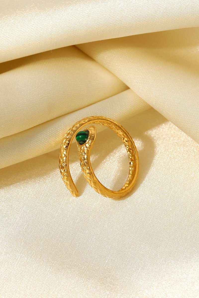 Snake Charmer Malachite Snake - Shaped Bypass Ring - Dressy Clothing - Gold