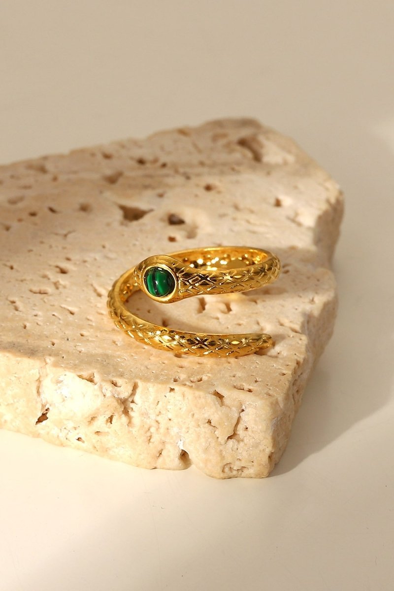 Snake Charmer Malachite Snake - Shaped Bypass Ring - Dressy Clothing - Gold