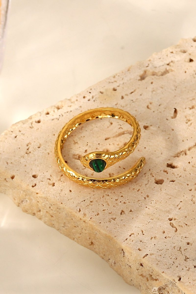 Snake Charmer Malachite Snake - Shaped Bypass Ring - Dressy Clothing - Gold