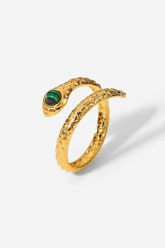 Snake Charmer Malachite Snake - Shaped Bypass Ring - Dressy Clothing - Gold