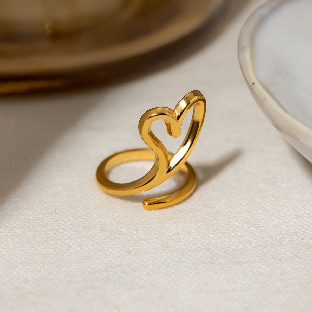 Stainless Steel Cutout Heart Bypass Ring - Dressy Clothing - Gold