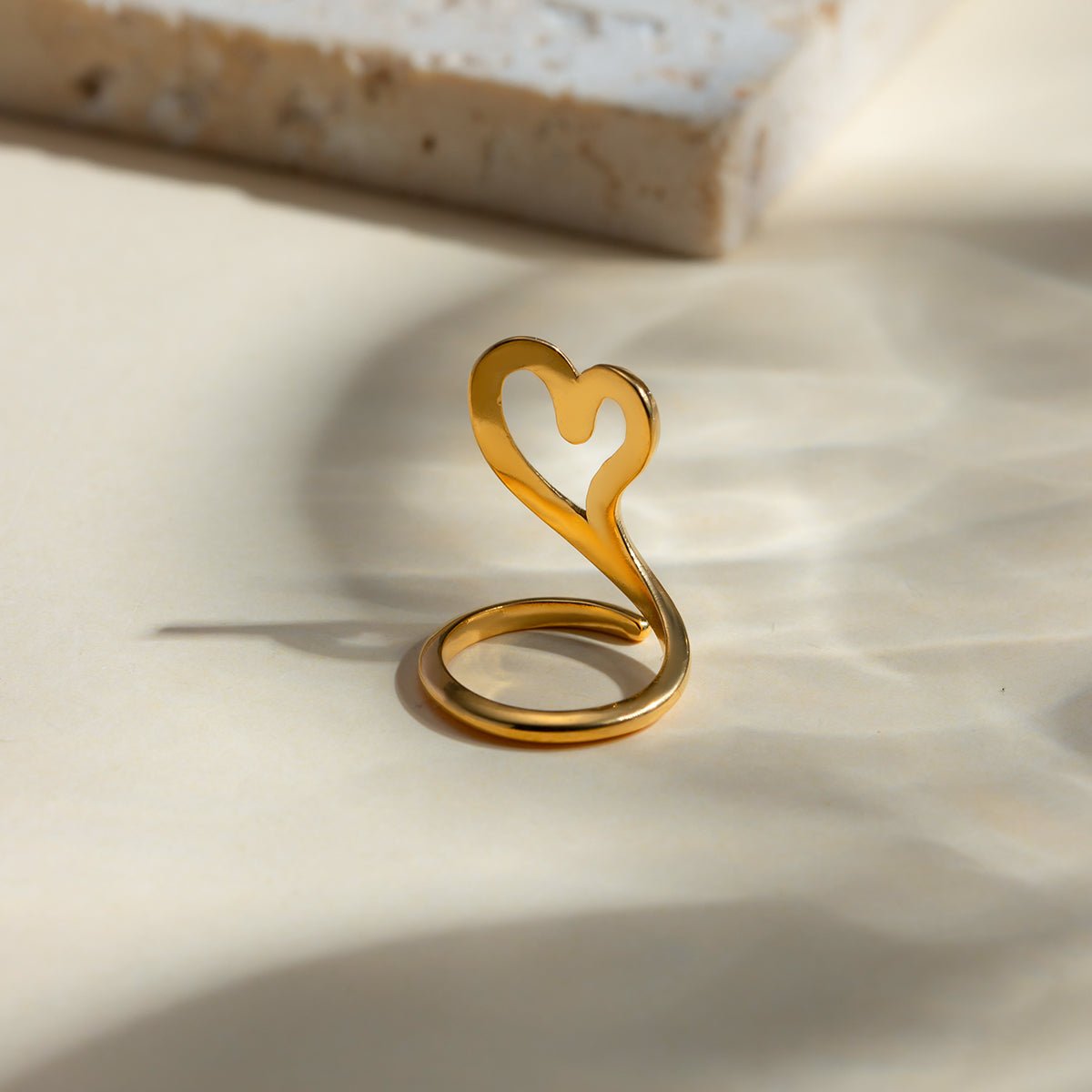 Stainless Steel Cutout Heart Bypass Ring - Dressy Clothing - Gold