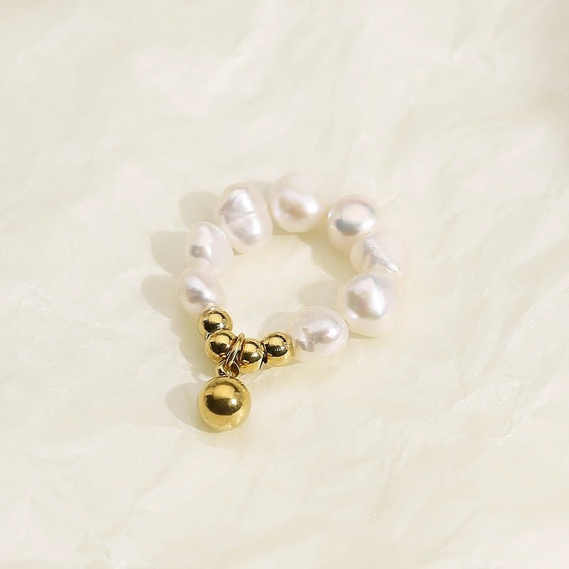 Stainless Steel Freshwater Pearl Ring - Dressy Clothing - Gold