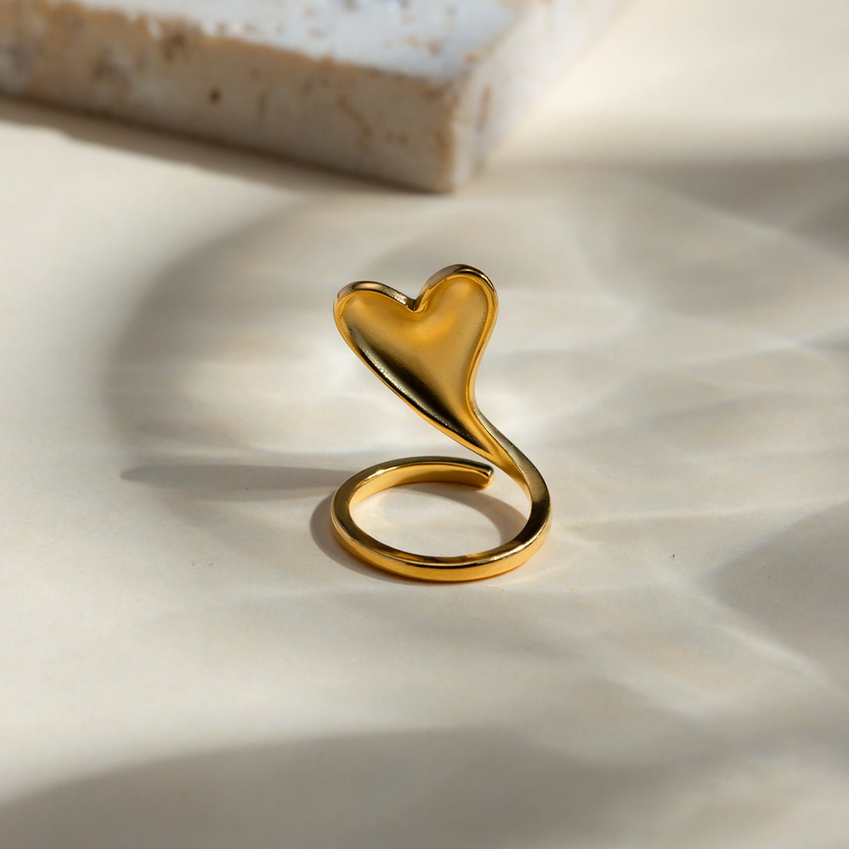 Stainless Steel Heart Bypass Ring - Dressy Clothing - Gold