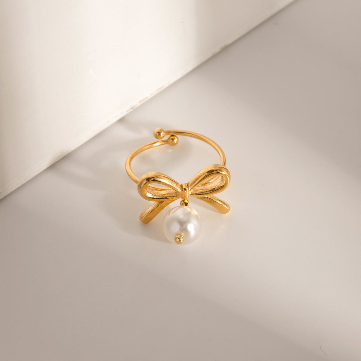 Stainless Steel Pearl Bow Ring - Dressy Clothing - Gold