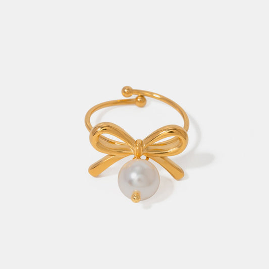 Stainless Steel Pearl Bow Ring - Dressy Clothing - Gold