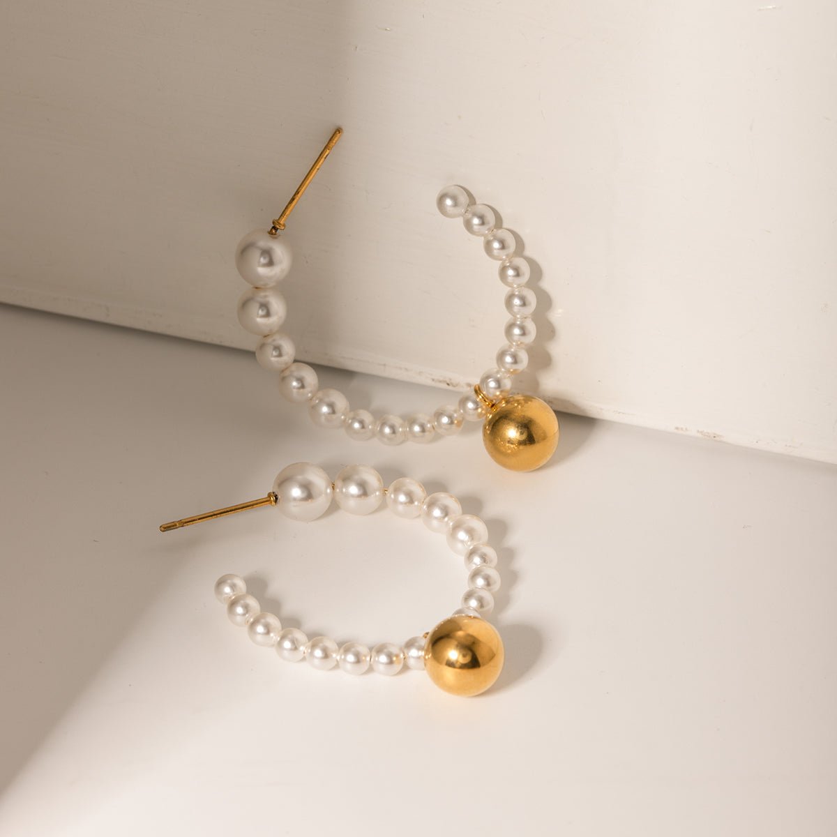 Stainless Steel Synthetic Pearl C - Hoop Earrings - Dressy Clothing - Earrings - Gold