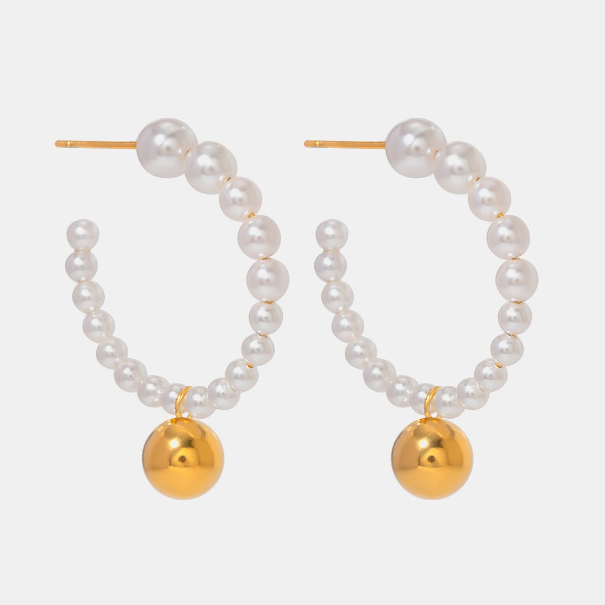 Stainless Steel Synthetic Pearl C - Hoop Earrings - Dressy Clothing - Earrings - Gold