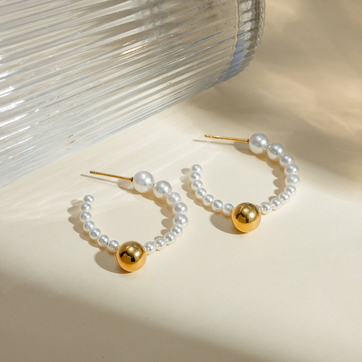 Stainless Steel Synthetic Pearl C - Hoop Earrings - Dressy Clothing - Earrings - Gold