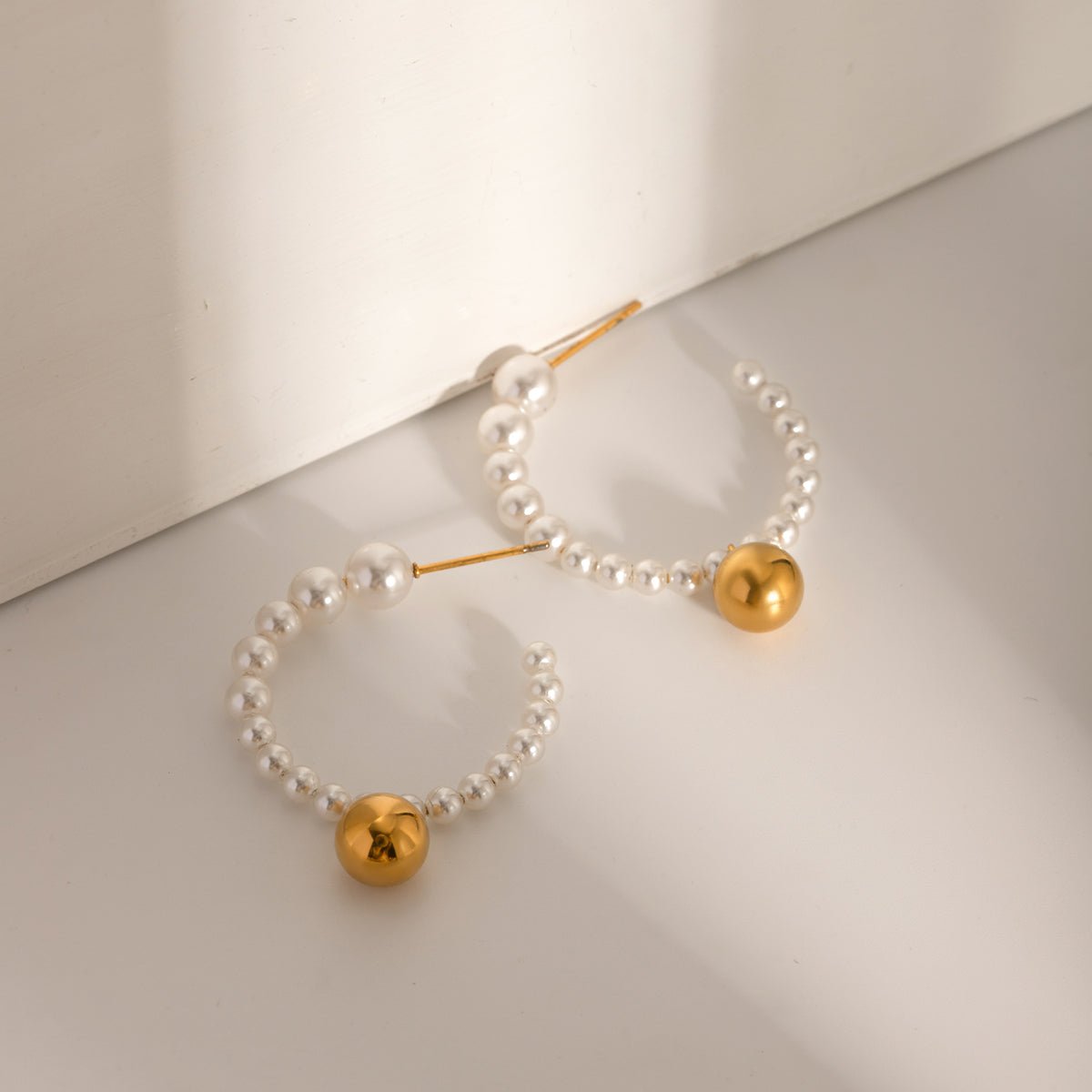 Stainless Steel Synthetic Pearl C - Hoop Earrings - Dressy Clothing - Earrings - Gold