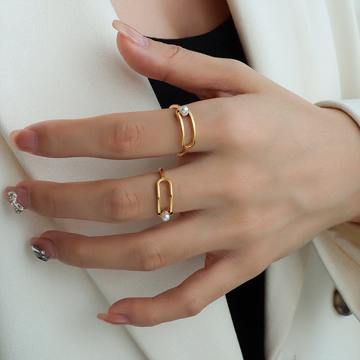 Synthetic Pearl Titanium Steel Ring - Dressy Clothing - Gold