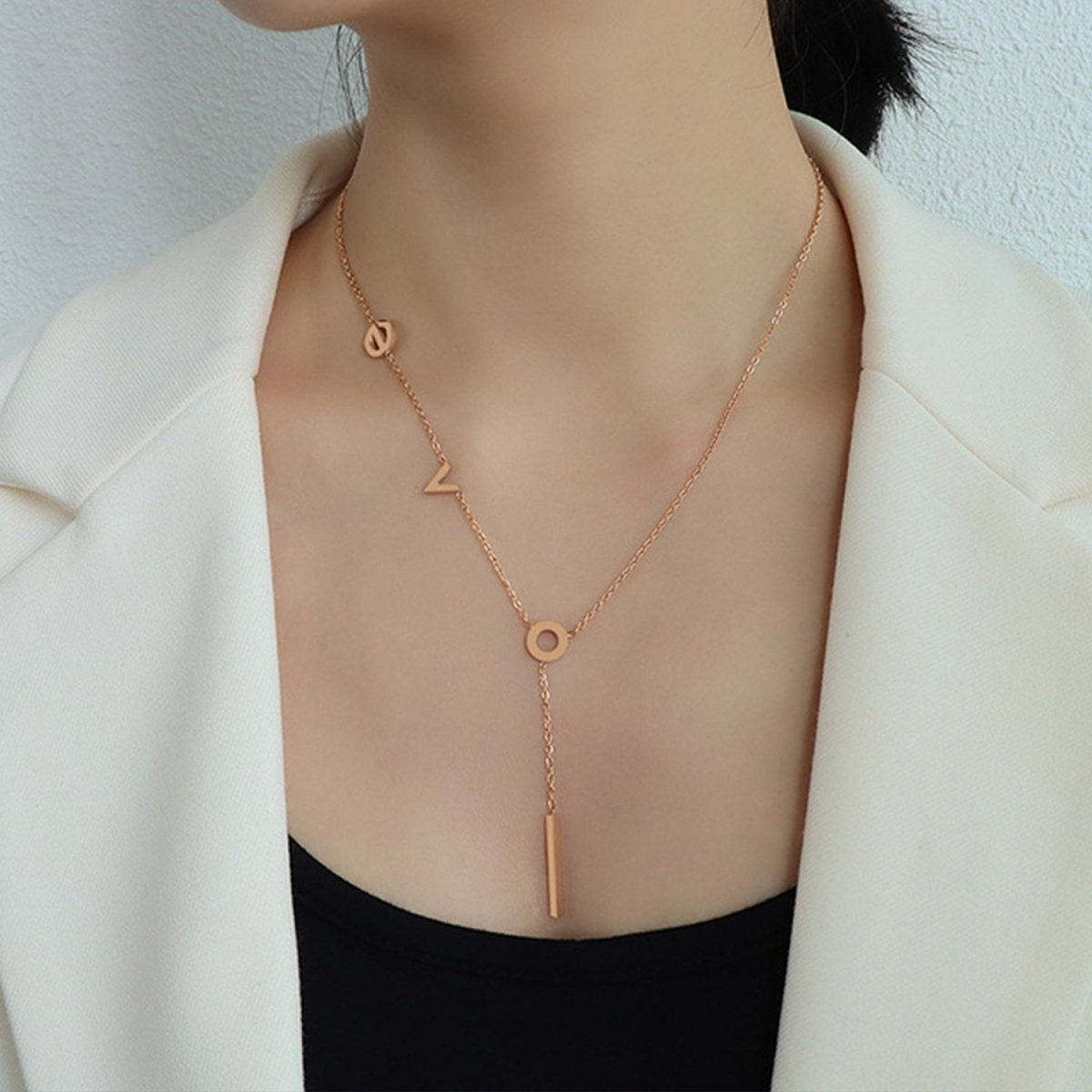 Titanium Steel Letter Necklace - Dressy Clothing - Necklaces - Rose Gold