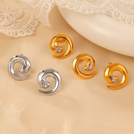 Titanium Steel Zircon Spiral Shape Earrings - Dressy Clothing - Earrings - Gold