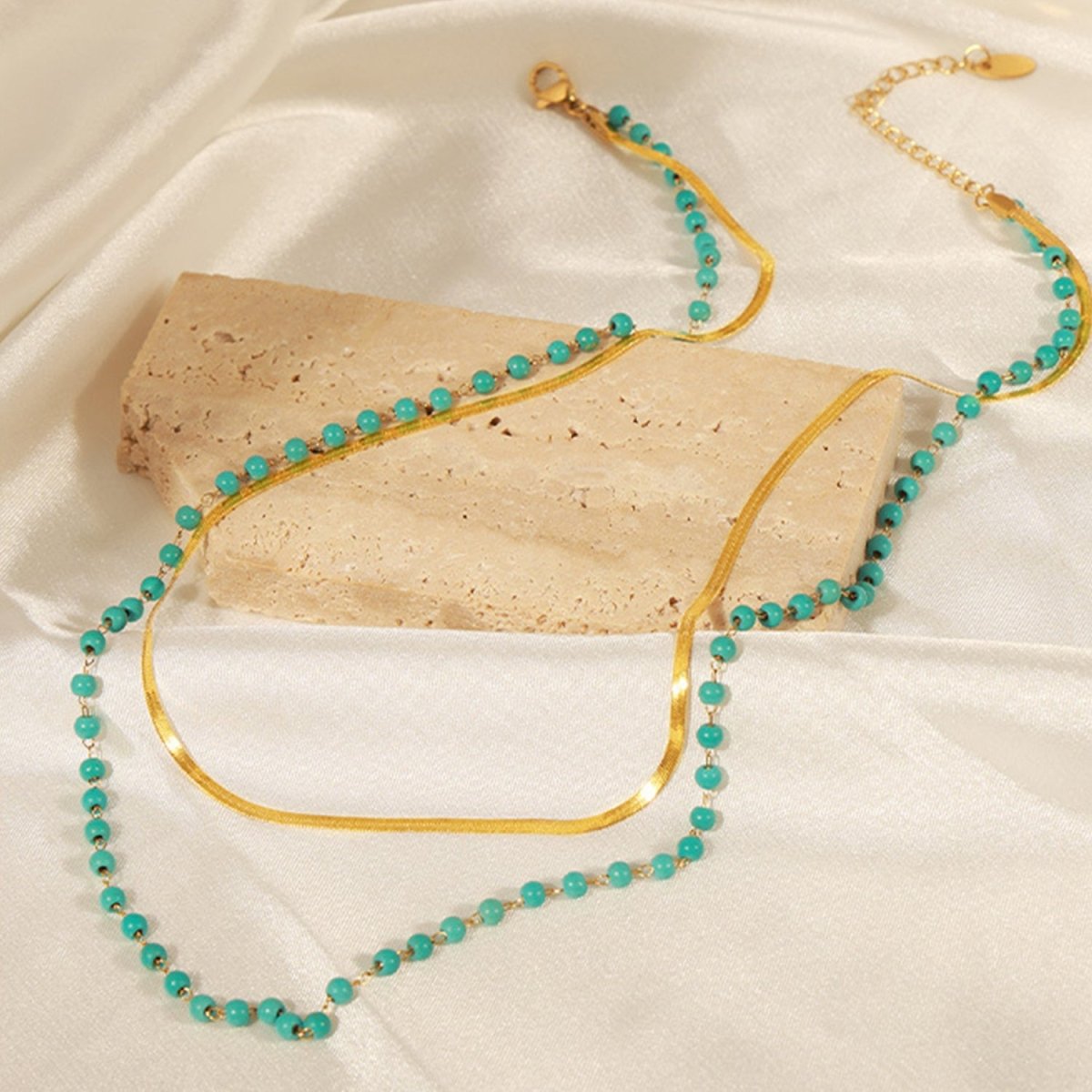 Turquoise Titanium Steel Double - Layered Necklace - Dressy Clothing - Necklaces - Gold