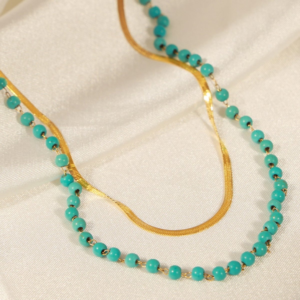 Turquoise Titanium Steel Double - Layered Necklace - Dressy Clothing - Necklaces - Gold